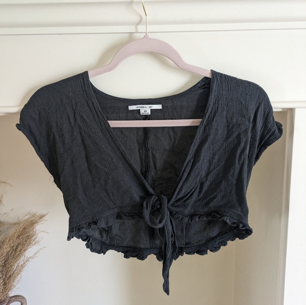 Zara Charcoal Tie-Front Crop Top